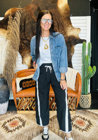 Troy Black Cropped Track Pants