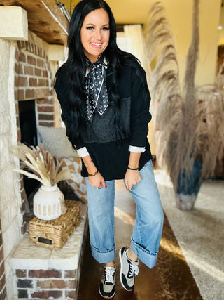 Double Take Bull Quarter Zip Sweatshirt-Long Sleeves-2 Fly-Motis & Co Boutique, Women's Fashion Boutique in Carthage, Missouri