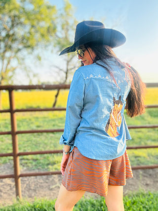 Lena Western Denim Embroidery Shirt-Long Sleeves-Taelynn-Motis & Co Boutique, Women's Fashion Boutique in Carthage, Missouri