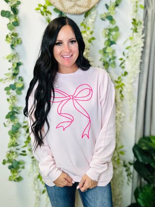 Bailey Bow Pink Sweatshirt-Pullovers-Motis & CO-Motis & Co Boutique, Women's Fashion Boutique in Carthage, Missouri