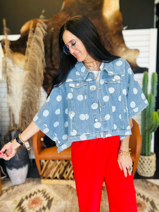 Delilah Denim Polka Dot Jacket-outerwear-24th-Motis & Co Boutique, Women's Fashion Boutique in Carthage, Missouri