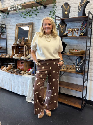 Nico Brown Polka Dot Wide Leg Pants