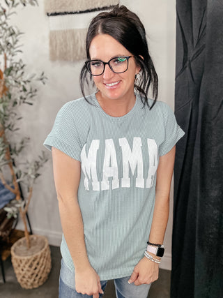 Mama Ribbed Dolman Sleeve Top Sage-Graphic Tees-HEIMISH-Motis & Co Boutique, Women's Fashion Boutique in Carthage, Missouri