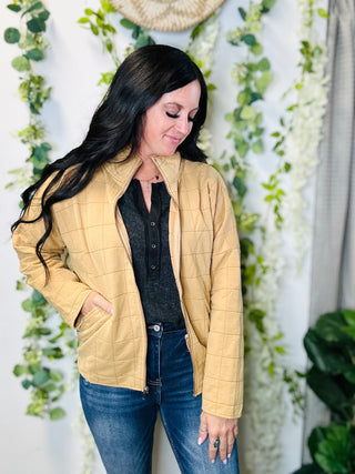 Wilma Washed Mustard Quilted Jacket-Jackets-Davi & Dani-Motis & Co Boutique, Women's Fashion Boutique in Carthage, Missouri