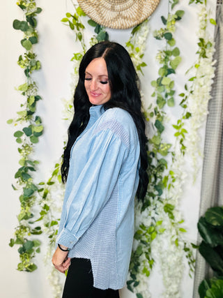 Dani Denim Button Down Top-Long Sleeves-Motis & CO-Motis & Co Boutique, Women's Fashion Boutique in Carthage, Missouri