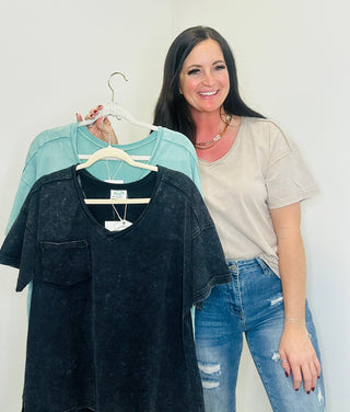 Renee Relaxed Pocket Tee Sage-Short Sleeves-Very J-Motis & Co Boutique, Women's Fashion Boutique in Carthage, Missouri