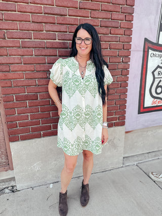 Vivian Green Printed Dress With Pockets-Dresses-GiGiO-Motis & Co Boutique, Women's Fashion Boutique in Carthage, Missouri