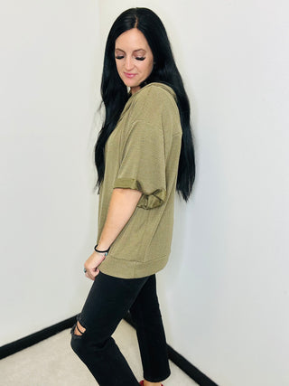 Oversized Waffle Knit Hoodie in Olive - Makenna-Hoodies-Andree by Unit-Motis & Co Boutique, Women's Fashion Boutique in Carthage, Missouri