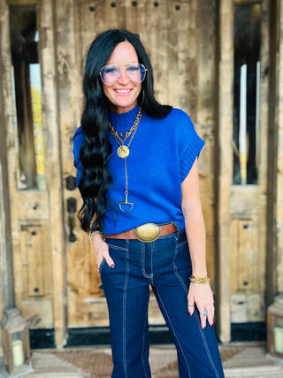 Jane Mock Neck Sweater Vest Blue