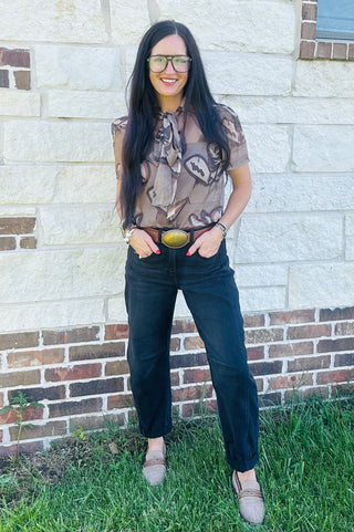 Ten Gallon Drip Sheer Western Blouse-Short Sleeves-2 Fly-Motis & Co Boutique, Women's Fashion Boutique in Carthage, Missouri