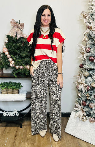 Lainey Red Stripe Short Sleeve Sweater-Short Sleeves-Jodifl-Motis & Co Boutique, Women's Fashion Boutique in Carthage, Missouri