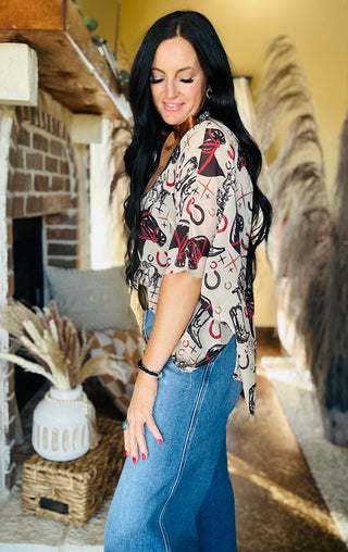 Westy Horseman Short Sleeve Blouse-Short Sleeves-2 Fly-Motis & Co Boutique, Women's Fashion Boutique in Carthage, Missouri