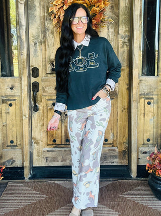 Tip Your Hat Green Western Sweater