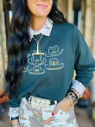 Tip Your Hat Green Western Sweater