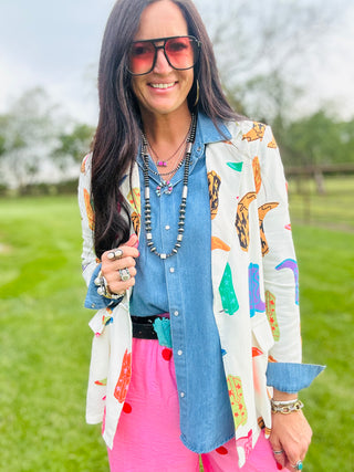 Loretta Western Boot Blazer-Blazers-Taelynn-Motis & Co Boutique, Women's Fashion Boutique in Carthage, Missouri