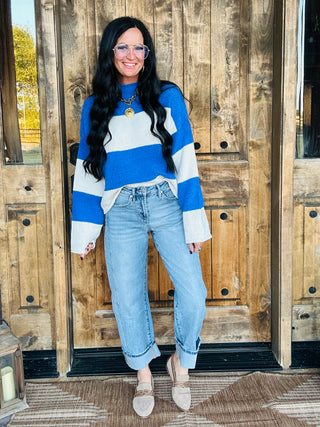 Cora Striped Mock Neck Sweater-Sweaters-POL-Motis & Co Boutique, Women's Fashion Boutique in Carthage, Missouri