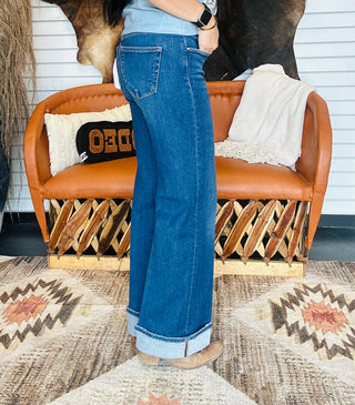 Caleb Cuffed Stright Leg Risen Jeans-Jeans-Risen-Motis & Co Boutique, Women's Fashion Boutique in Carthage, Missouri