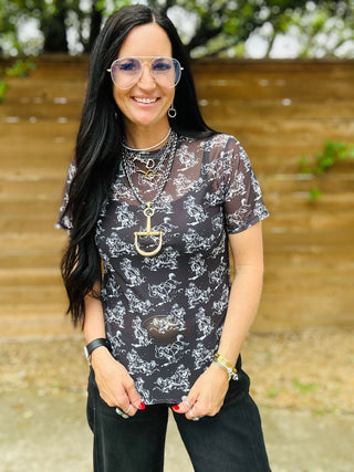 Get Western Sheer Mesh Top-Short Sleeves-Howdy Hanny-Motis & Co Boutique, Women's Fashion Boutique in Carthage, Missouri
