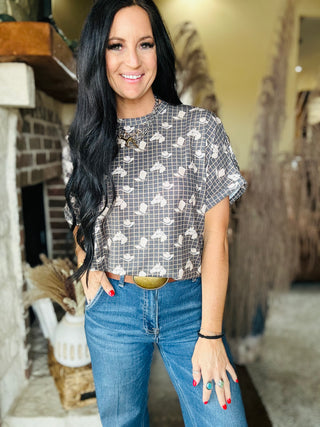Grit and Grind Western Print Top-Short Sleeves-2 Fly-Motis & Co Boutique, Women's Fashion Boutique in Carthage, Missouri