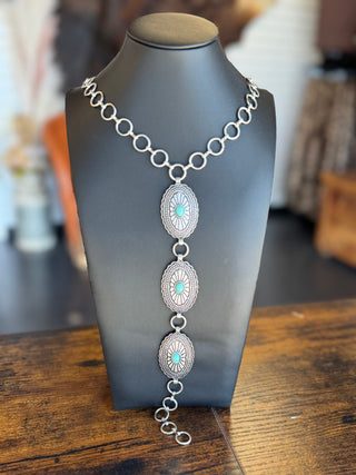 Grande Faux Turquoise Lariat Concho Necklace-Necklaces-Western Elite-Motis & Co Boutique, Women's Fashion Boutique in Carthage, Missouri