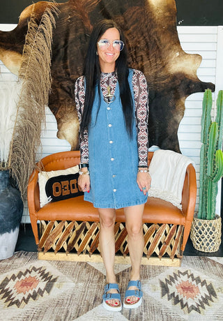 Carla Denin Button Front Dress-Dresses-HYFVE-Motis & Co Boutique, Women's Fashion Boutique in Carthage, Missouri
