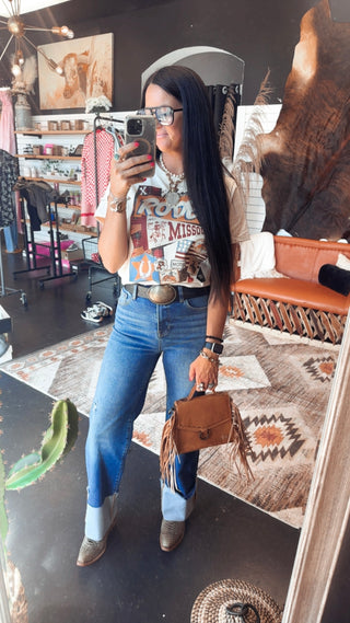 XOXO Missouri Pennant Patch Rodeo Tee-Graphic Tees-XOXO ART & Co-Motis & Co Boutique, Women's Fashion Boutique in Carthage, Missouri