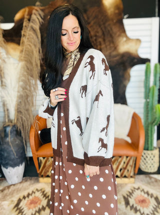 Hadley Horse Print Sweater Cardigan-Sweaters-ee: some-Motis & Co Boutique, Women's Fashion Boutique in Carthage, Missouri