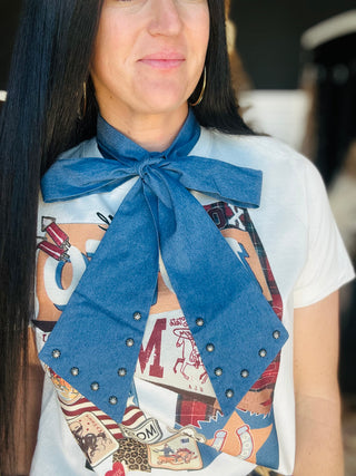 Dixon Denim Faux Tie Collar-Tops-Summer Tees-Motis & Co Boutique, Women's Fashion Boutique in Carthage, Missouri