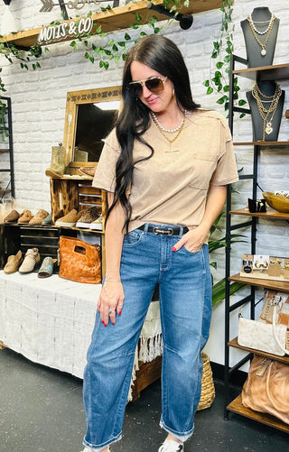 Keep It Simple Pocket Tee Taupe-Short Sleeves-Very J-Motis & Co Boutique, Women's Fashion Boutique in Carthage, Missouri