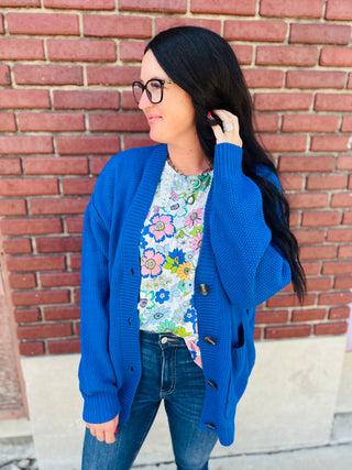 Cobalt Oversized Button Front Cardigan-Cardigans-HYFVE-Motis & Co Boutique, Women's Fashion Boutique in Carthage, Missouri