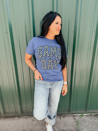 Game Day Blue Checkered Graphic Tee-Graphic Tees-P&PD-Motis & Co Boutique, Women's Fashion Boutique in Carthage, Missouri