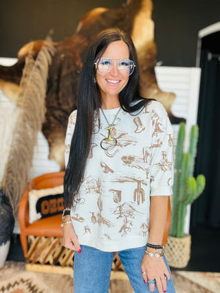 Madelyn Western Print Short Sleeve Top-Short Sleeves-blu pepper-Motis & Co Boutique, Women's Fashion Boutique in Carthage, Missouri