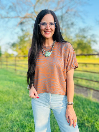 EZ Breezy Zebra Burnout Top-Short Sleeves-2 Fly-Motis & Co Boutique, Women's Fashion Boutique in Carthage, Missouri