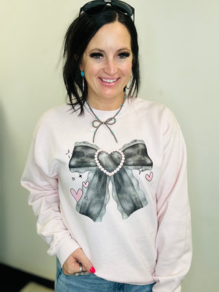 Pearl Pink Bow Pullover-Pullovers-Motis & CO-Motis & Co Boutique, Women's Fashion Boutique in Carthage, Missouri