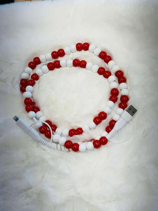 Red and White Beaded Phone Charger-Phone Accessories-Hotline-Motis & Co Boutique, Women's Fashion Boutique in Carthage, Missouri