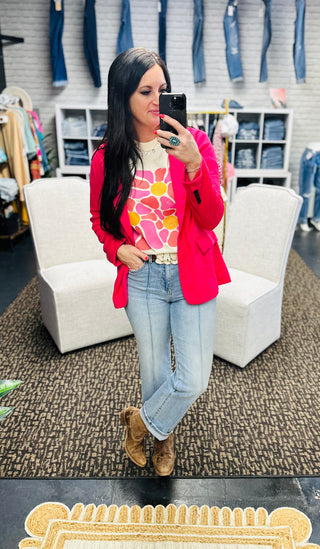 Ruth Pink Felt Blazer Jacket-Long Sleeves-Miss Sparkling-Motis & Co Boutique, Women's Fashion Boutique in Carthage, Missouri