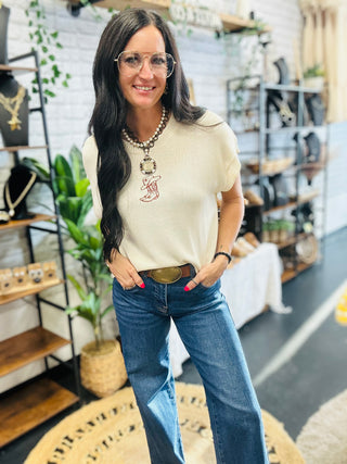 Rita Cowboy Boot Short Sleeve Sweater