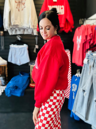 Gameday Oversize Red Pullover-Pullovers-Papermoon-Motis & Co Boutique, Women's Fashion Boutique in Carthage, Missouri