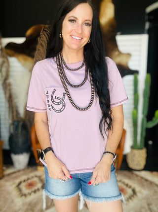 Lydia Lucky Horseshoe Pocket Tee-Short Sleeves-Lucky & Blessed-Motis & Co Boutique, Women's Fashion Boutique in Carthage, Missouri