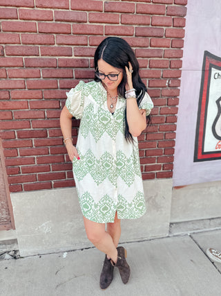 Vivian Green Printed Dress With Pockets-Dresses-GiGiO-Motis & Co Boutique, Women's Fashion Boutique in Carthage, Missouri