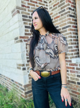 Ten Gallon Drip Sheer Western Blouse-Short Sleeves-2 Fly-Motis & Co Boutique, Women's Fashion Boutique in Carthage, Missouri