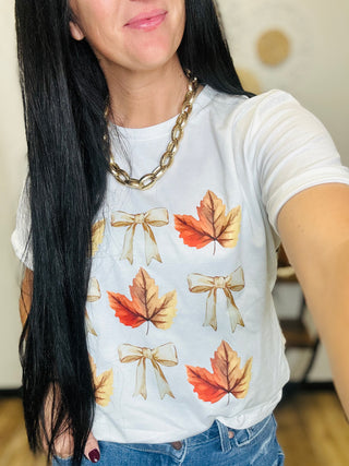 Fall Leaf and Bow Graphic Tee-Graphic Tees-Dear Lover-Motis & Co Boutique, Women's Fashion Boutique in Carthage, Missouri