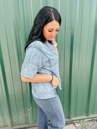 Liz Oversized Vintage Washed Top Denim-Graphic Tees-Very J-Motis & Co Boutique, Women's Fashion Boutique in Carthage, Missouri