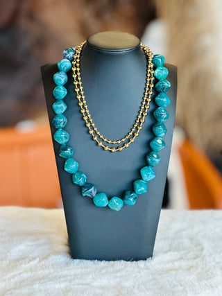 Taos Teal Acrylic Stone Chunky Beaded Necklace-Necklace-What's Hot-Motis & Co Boutique, Women's Fashion Boutique in Carthage, Missouri