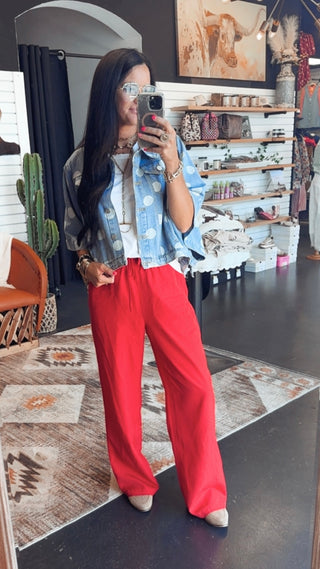 Delilah Denim Polka Dot Jacket-outerwear-24th-Motis & Co Boutique, Women's Fashion Boutique in Carthage, Missouri