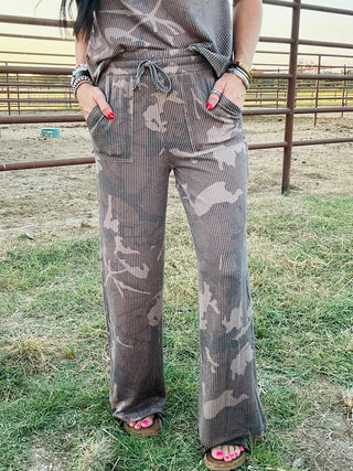 Dusty Camo Kreek Ribbed Pants-Pants-sterling kreek-Motis & Co Boutique, Women's Fashion Boutique in Carthage, Missouri