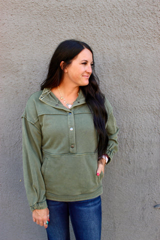 Harmony Mineral Washed Green Sweatshirt-Pullovers-Very J-Motis & Co Boutique, Women's Fashion Boutique in Carthage, Missouri