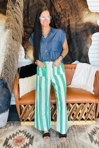 Mick Green Striped Cropped Pants
