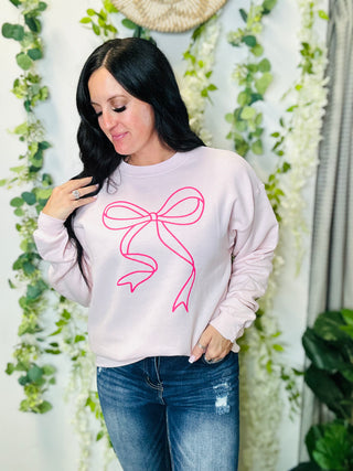 Bailey Bow Pink Sweatshirt-Pullovers-Motis & CO-Motis & Co Boutique, Women's Fashion Boutique in Carthage, Missouri