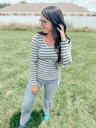 Stacy Swoop Neck Striped Top Gray-Long Sleeves-staccato-Motis & Co Boutique, Women's Fashion Boutique in Carthage, Missouri